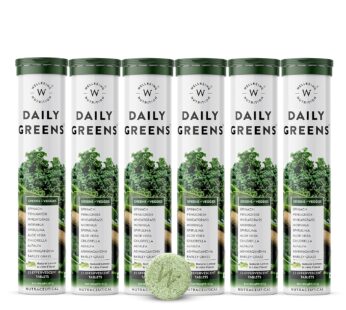 Wellbeing Nutrition Daily Greens | Immunity & Detox Superfood Multivitamins | 15 Effervescent Tablets (6-Pack)