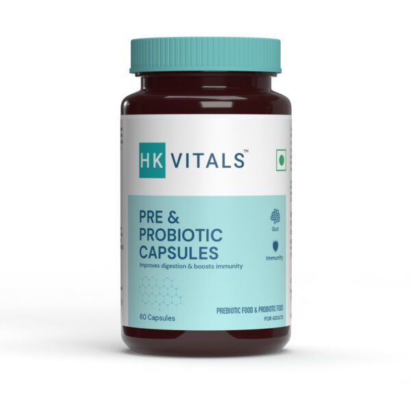 HealthKart HK Vitals Pre & Probiotics (60 Capsules) | With CFU & 100mg Prebiotics | Improves Digestion & Immunity