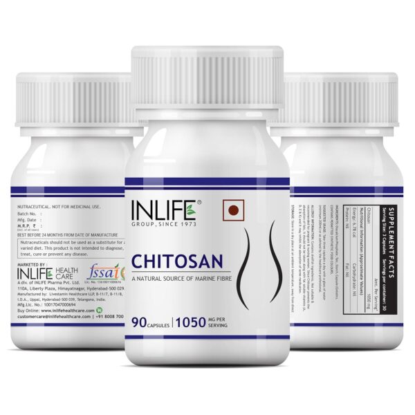 Inlife Chitosan Supplement | 90 Capsules, 1050 mg | Promotes Kidney Health & Supports Cholesterol Management | High-Quality Dietary Fiber Supplement