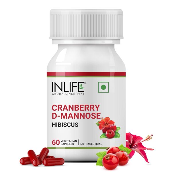 Inlife Cranberry 400mg D-Mannose 400mg, Hibiscus 200mg Supplement – 60 Capsules | Comprehensive Urinary Tract Health Support