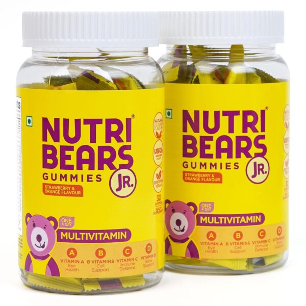 NutriBears Kids Multivitamin Gummies – Strawberry & Orange | 60 Gummy Bears with Vitamins A, C, B, D & Zinc | Daily Wellness & Immunity Support | No Artificial Sweeteners, Kid-Approved Taste