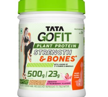 Tata Gofit Plant Protein | Strength & Bones, Smooth Strawberry Flavour – 1 kg | Premium Vegan Protein Supplement