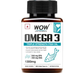 WOW Omega-3 Fish Oil 1000 mg Triple Strength | 550mg EPA + 350mg DHA | Burpless, Mercury-Free & Keto-Friendly Supplement | Ideal for Heart Health, Brain Function, and Joint Support | 60 Softgels