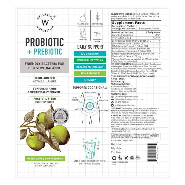 Wellbeing Nutrition Daily Probiotics + Prebiotics | Improve Metabolism, Acidity Relief, Digestion & Gut Health