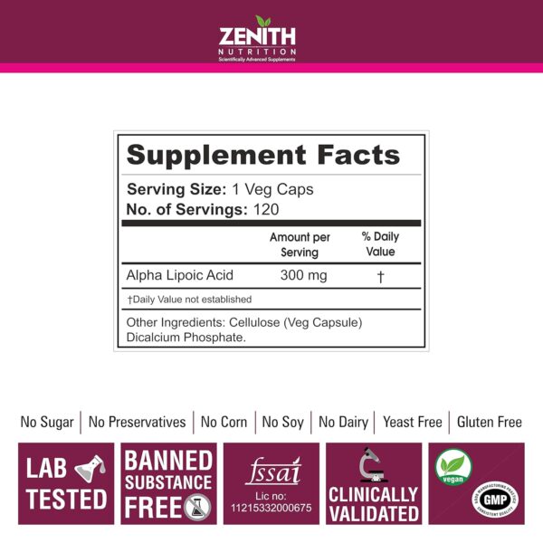 Zenith Nutrition Alpha Lipoic Acid 300mg