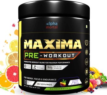 Alpha Mortal Pre-Workout for Men & Women | 200mg Caffeine, 500mg Theanine, 2750mg Beta-Alanine & 250mg Creatine | For Strength, Focus & Energy | Sugar-Free & Fat-Free | 250g