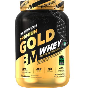 Bigmuscles Nutrition Premium Gold Whey 1Kg | Informed Choice UK Certified | Isolate Whey Protein Blend | 25g Protein | 11g Essential Amino Acids | ProHydrolase Enzyme Technology [Chocolate]