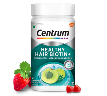 Centrum Healthy Hair Biotin+ | 30 Gummies for Men & Women | Complete Hair Nutrition with 100% RDA of Biotin, Amla, Essential Vitamins & Minerals | 100% Veg | From the World’s #1 Multivitamin Brand