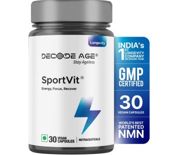 Decode Age SportVit | Caffeine-Free Pre-Workout for Athletic Performance | Boost Energy, Enhance Muscle Recovery & Endurance | NMN, L-Taurine, Inositol | 30 Vegan Capsules