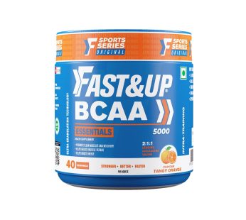 FAST&UP BCAA Basic – 40 Servings (Orange Flavour) | BCAA Supplement Powder with 2:1:1 Ideal Ratio of Leucine, Isoleucine & Valine | Pre/Post & Intra Workout Supplement for Recovery & Performance Boost