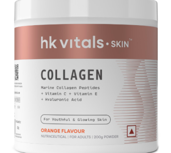 HealthKart hk vitals Skin Radiance Marine Collagen Supplement (Orange, 200g) | Enriched with Vitamin C, E & Sodium Hyaluronate for Healthy Skin, Hair & Nails