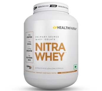 Healthfarm Nitra Whey Protein | 34g Protein & 3g Creatine per Serving | Belgian Chocolate | High-Quality Protein Blend for Muscle Growth & Performance | 2kg