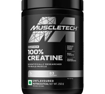 Muscletech Platinum 100% Creatine Powder | Unflavoured | 250g | 83 Servings | Scientifically Proven for Muscle Growth, Power, and Strength Enhancement