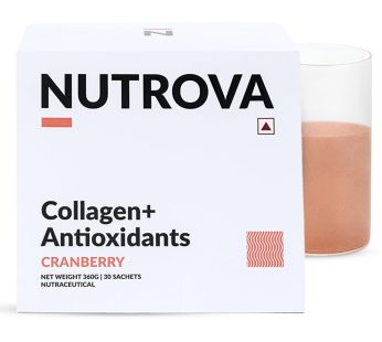 NUTROVA Collagen + Antioxidants Supplement – Marine Collagen Powder for Enhanced Skin Hydration, Healthy Skin, Hair, & Nails | Cranberry Flavour – 30 Sachets (Men & Women)