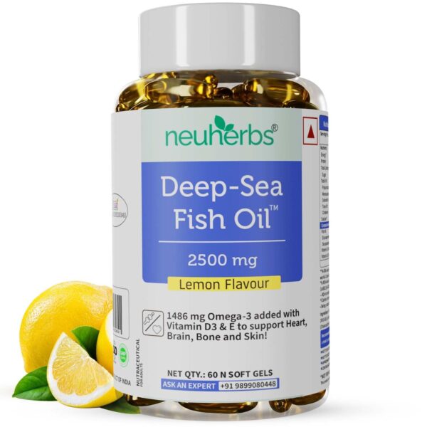 Neuherbs Deep Sea Omega 3 Fish Oil - 60 Softgel for Men and Women Omega 3 Supplement Triple Strength 2500 Mg For Muscle, Joints, Heart & Cognitive Support