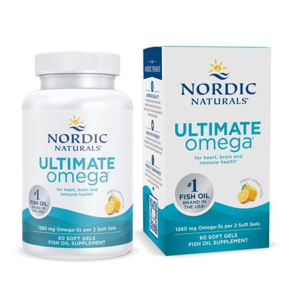 Nordic Naturals Ultimate Omega 3 Fish Oil Softgels | 1280 Mg Omega 3 Fatty Acids | High-Potency Fish Oil Omega 3 Supplement For Men And Women With EPA & DHA | Fish Oil Lemon Flavour 60 Softgels