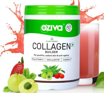 OZiva Vegan Collagen (Tangy Amla) with Biotin & Vitamin C – 200 g | Clinically Proven CollabZen for Enhanced Skin Radiance & Hydration | Plant-Based Collagen Supplement