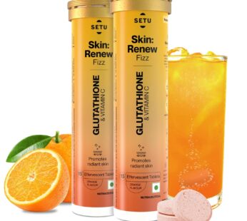 Setu Skin Renew Glutathione Tablets for Glowing Skin | 30 Effervescent Tablets with 500mg L-Glutathione & Vitamin C | Sugar-Free Antioxidant & Skin Glow Supplement for Clear Skin | Orange Flavor (Pack of 2)