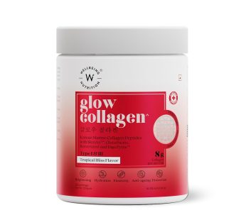 Wellbeing Nutrition Glow Collagen with Glutathione | Collagen Supplements for Women & Men | Marine Collagen Powder with SkinAx², Resveratrol, Bromelain & Goji Berry | 250g – Tropical Bliss Flavor