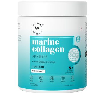 Wellbeing Nutrition Pure Korean Marine Collagen Supplements | Hydrolyzed Collagen Powder for Healthy Skin, Hair, Nails, Bone & Joint Support | Unflavored, 200g