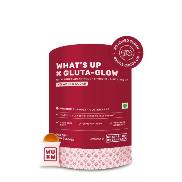 What's Up Wellness Gluta-Glow Gummies - Liposomal Glutathione with Vitamin C for Radiant Skin Tone -Depigmentation - Detoxification - 30 Days- Men & Women-No Added Sugar