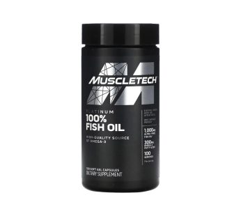 Muscletech Essential Series Platinum 100% Omega Fish Oil | 100 Softgels | Omega-3 with 300 mg EPA & DHA | No Aftertaste | Ideal for Sports Nutrition | Capsules for Men & Women