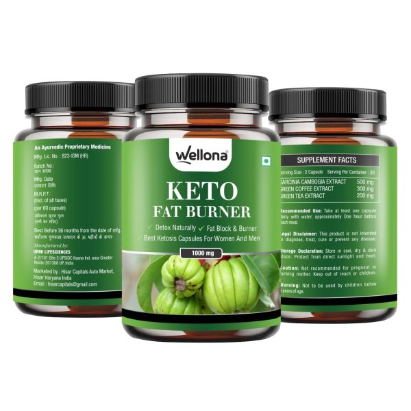 Wellona Keto Fat Burner 60 Capsules 800MG, Weight Loss Supplement With Garcinia Cambogia, Green Coffee Beans Green Tea Extract Metabolism Booster, Fat Burner For Men & Women (Pack of 1)