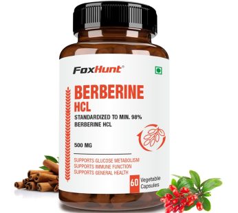 Fox Hunt Berberine HCL 500MG – 98% Highly Purified Supplement | 60 Capsules | Premium Blood Sugar & Metabolism Support