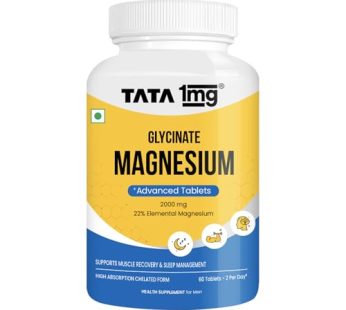 Tata 1mg Magnesium Glycinate Tablets – High Absorption Chelated Form for Muscle Recovery, Sleep & Nerve Health | 2000mg Per Serving – 60 Veg Tablets