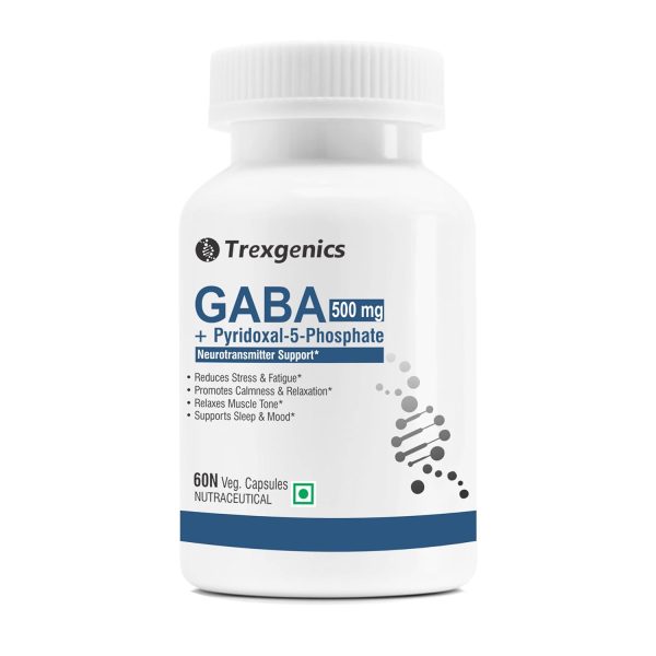 Trexgenics GABA (Gamma-Aminobutyric Acid) 500mg + Pyridoxal 5-Phosphate 1mg | Comprehensive Stress & Sleep Support | 60 Veg Capsules